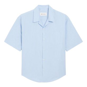 Ami Short Sleeve Shirts, male, Blue, Size: 2XL Short Sleeve Boxy Shirt with Camp Collar and Ami de Coeur Embroidery