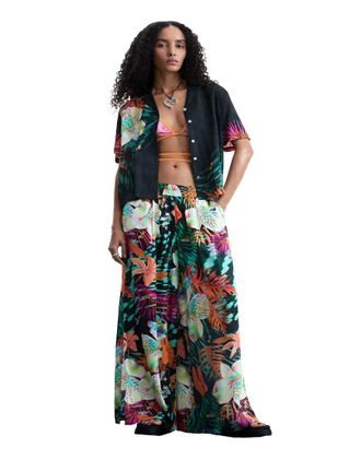 Desigual Pantaloni neri con stampa floreale-Nero