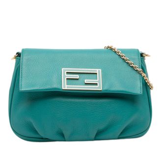 Fendi Pre-owned Womens Leather Fendista Pochette Crossbody - Teal - One Size