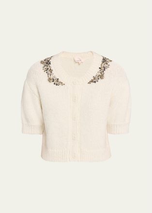 Cinq &agrave; Sept Millicent Crystal-Lace Alpaca-Blend Cardigan