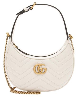 Gucci White Matelasse Leather Gg Marmont Half Moon Mini Shoulder Bag (Authentic Pre-Loved)
