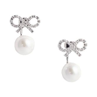 Self Portrait Earrings, female, Gray, ONE SIZE, Crystal Bow Pearl Jacket Earrings