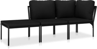 vidaXL Juego De Muebles De Jard&iacute;n 3 Piezas Con Cojines Pvc Negro Vidaxl
