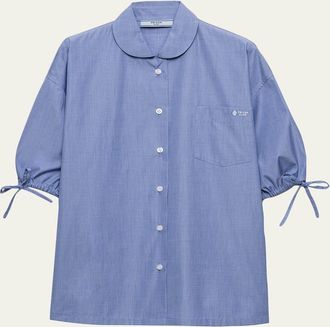 Prada Puff-Sleeve Cotton Button-Down Top