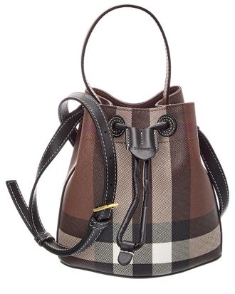 Burberry Mini Check E-Canvas & Leather Bucket Bag