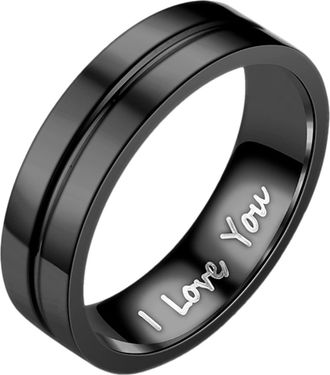 Generic I You Stainless Steel Black Sandblasted Rings Wedding Band For Women Men Frosted Geometry Size 5 13 Big Chunky (Black, 9)