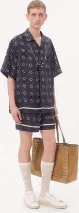 Valentino Bermuda In Twill Di Seta Con Stampa Opticool All Over Uomo BLU/BURRO 46