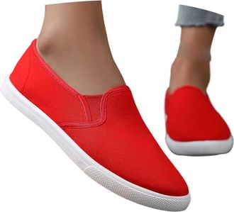 Generic Fabric Shoes Womens Summer Lightweight Canvas Slip-On Casual Shoes Flat Shoes Comfortable Summer Shoes Lightweight Outsole Hiking Shoes Breathable Wor