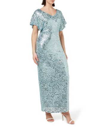 Gina Bacconi Maxi Sequin Dress, SEA Mist, 12