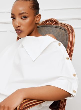 SOEUR Womens Draped-point collar loose poplin blouse