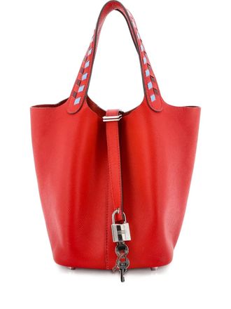 Herm&egrave;s Picotin Lock Bag Tressage Epsom PM bucket bag - Blu