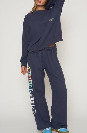 The Mayfair Group World Needs Empathy Waffle Knit Fleece Graphic Sweatpants in Navy Blue at Nordstrom, Size Xx-Large