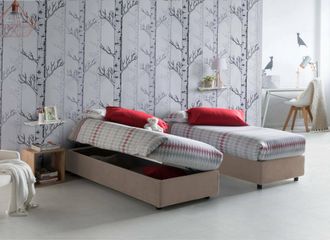 Dmora Dmora - Cama Individual Dhol, Cama Contenedor Con Revestimiento De Tela, 100% Made In Italy, Apertura Lateral, Adecuado Para Colch&oacute;n 80x190 Cm, T&oacute;rtol