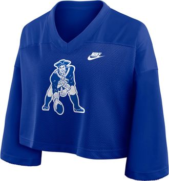 Nike New England Patriots Rewind Fashion Nike Womens Dri-FIT NFL Cropped Jersey in Blue | 03O34DA8KV-7ZM