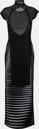 Alaia Striped crepe-paneled gown