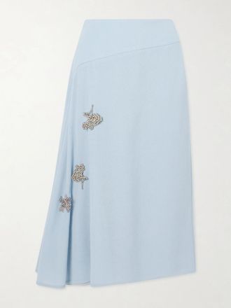 Erdem Gonna Midi Asimmetrica In Cr&ecirc;pe Di Lana Drappeggiato Con Decorazioni - Blu