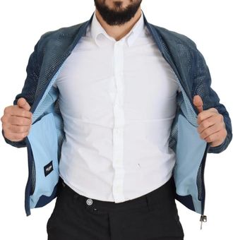 Dolce & Gabbana Blue Leather Perforated Full Zip Mens Jacket (Pre-Owned)