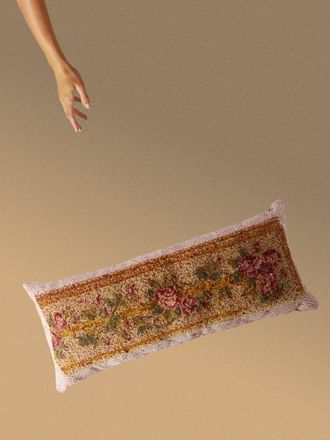 By Walid 19th-Century Needlepoint Wool, Linen and Damask Cushion (33.5in/85cm)