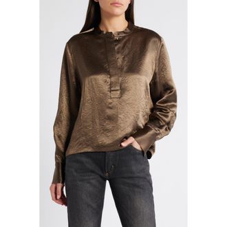 BOSS Beshiny Crinkle Satin Top in Marshland Green at Nordstrom Rack, Size 4