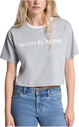 Michael Kors Casual katoenen T-shirt met applique-logo - Dames - T-shirts - Grijs - M - Katoen - Tops