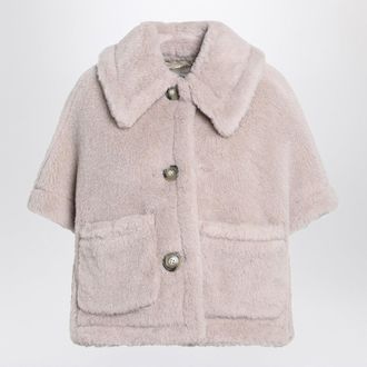 Max Mara Sand Coloured Cape In Alpaca And Wool Teddy