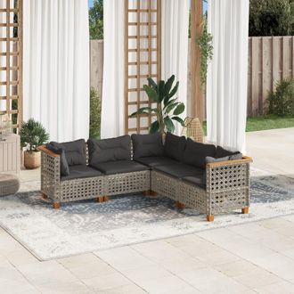 vidaXL Juego De Sof&aacute;s Jard&iacute;n Con Cojines 5 Pzas Rat&aacute;n Sint&eacute;tico Gris Vidaxl