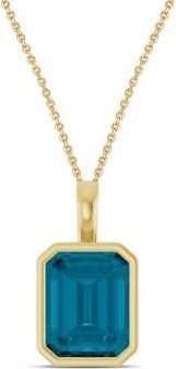 Allurez Emerald Cut London Blue Topaz Bezel Set Pendant Necklace 14K Yellow Gold (4.03ct)