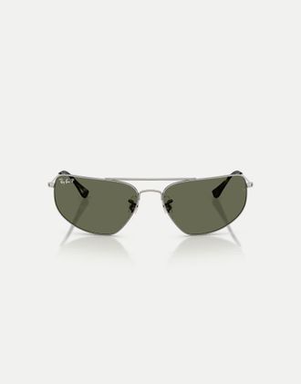 Ray-Ban Rb3780 - Occhiali da sole rettangolari color grigio canna di fucile con lenti verdi polarizzate