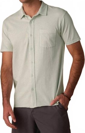 The Normal Brand Jersey Short Sleeve Button Up Shirt In Sea Glass