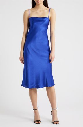 Jump Apparel Bow Back Satin Cocktail Slipdress in Royal at Nordstrom, Size X-Small