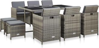 vidaXL Set De Comedor De Jard&iacute;n 11 Pzas Y Cojines Rat&aacute;n Sint&eacute;tico Gris Vidaxl