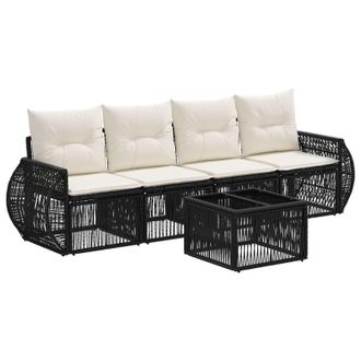 vidaXL Conjunto De Sof&aacute;s De Jard&iacute;n 5 Pcs Negro Y Blanco Crema Vidaxl