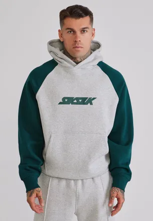Siksilk Sudadera con Capucha Gris Jaspeado y Verde Azulado Gr&aacute;fica para Hombre XXL