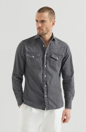 Brunello Cucinelli Lightweight denim shirt in Dark Grey at Nordstrom, Size X-Large Eu
