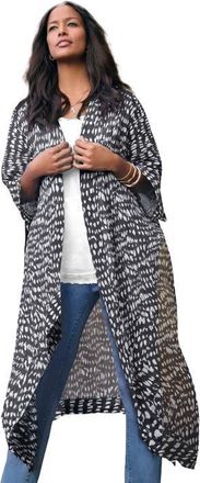 Roaman's Plus Size Flowy Chiffon Duster in Black Ikat Texture at Nordstrom, Size X-Large/xx-Large