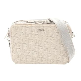 Dior Pre-owned Cross Body Bags, female, Beige, Size: ONE SIZE Pre-owned Oblique Canvas Leather Shoulder Bag