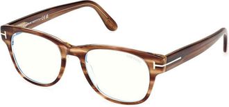 Tom Ford Eyeglasses Square Full Rim, Striped Brown Frame And Clear Blue Light Block Lens Ft5898-B050