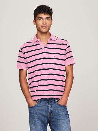 Tommy Hilfiger Mens Regular Fit Stripe Wicking Polo - Pink - XS