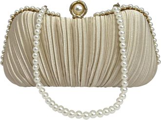 Generic Womens Pearl Beaded Evening Clutch Bag - Elegant Wedding & Party Handbag with Long Shoulder Chain, Bridal Prom Purse, Ladies Formal Hand Bag (Cream)