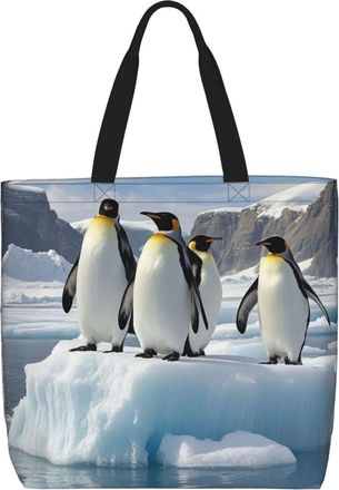 Generic Penguins On The Iceberg Shopping Bag Waterproof Shoulder Bag Foldable Shopping Bags For Travel Picnic Beach