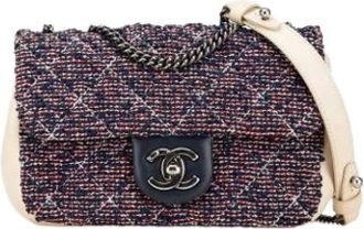 Chanel Pre-owned Vintage Tweed Crossbody Bag - Dames - Vintage Schoudertas - Blauw - ONE Size - Tweed - Vintage