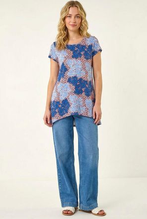 Roman Leaf Print Hanky Hem Tunic Top