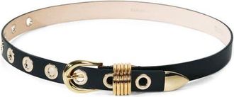 D&eacute;hanche Rivet Leather Belt in Black/Gold at Nordstrom, Size X-Small