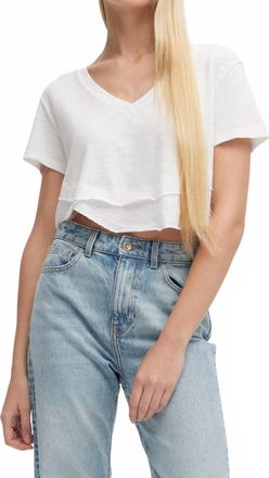 Chrldr Crop Ava V-Neck Mock Layer Tee In White