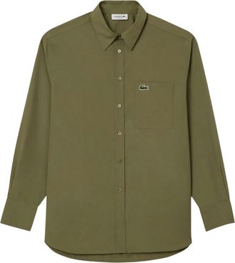 Lacoste Dames Poplin Oversized Langsleeve Shirt (Khaki Groen)