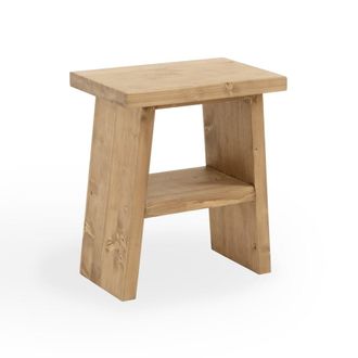 Deco Wood Mesita de noche o auxiliar madera maciza en tono envejecido de 45x39cm