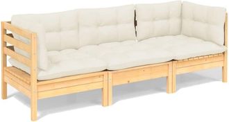 vidaXL Sof&aacute; De Jard&iacute;n De 3 Plazas Con Cojines Madera Maciza Pino Crema Vidaxl
