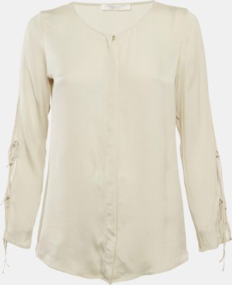 HUGO BOSS Off-White Crepe Button Front Blouse