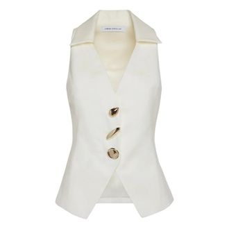 Simona Corsellini Top met shirtkraag en sluiting met maxi-knopen - Dames - Gillet - Wit - L - Kostuums