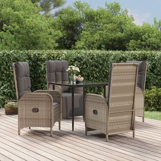 vidaXL Set Comedor Jard&iacute;n 5 Pzas Y Cojines Rat&aacute;n Sint&eacute;tico Negro Gris Vidaxl